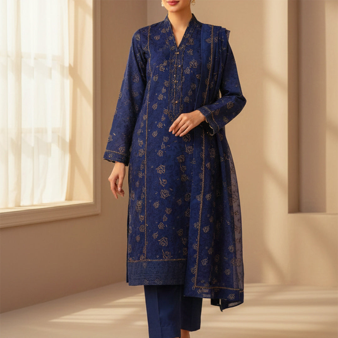 P16-25167-04A – Navy Blue Cotton Jacquard Shirt & Trouser Fabric