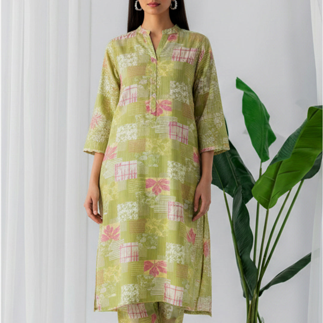 P16-25189-01A - Green Printed Lawn Fabric