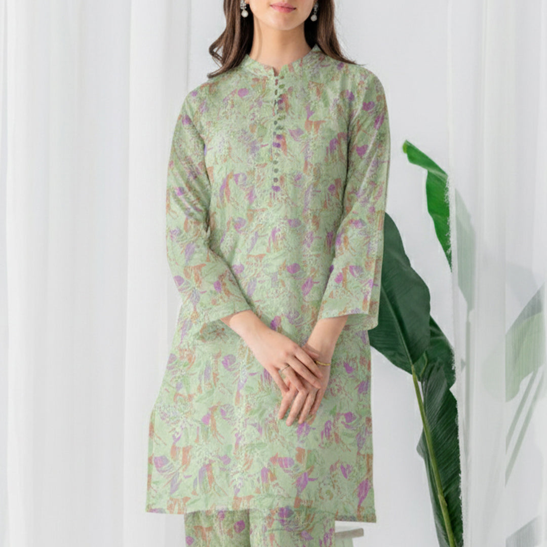 P16-25189-03B – Light Green Printed Lawn Shirt & Trouser Fabric