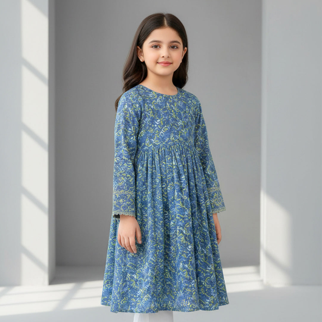 P16-25189-06B – Teal Blue Printed Lawn Shirt Fabric