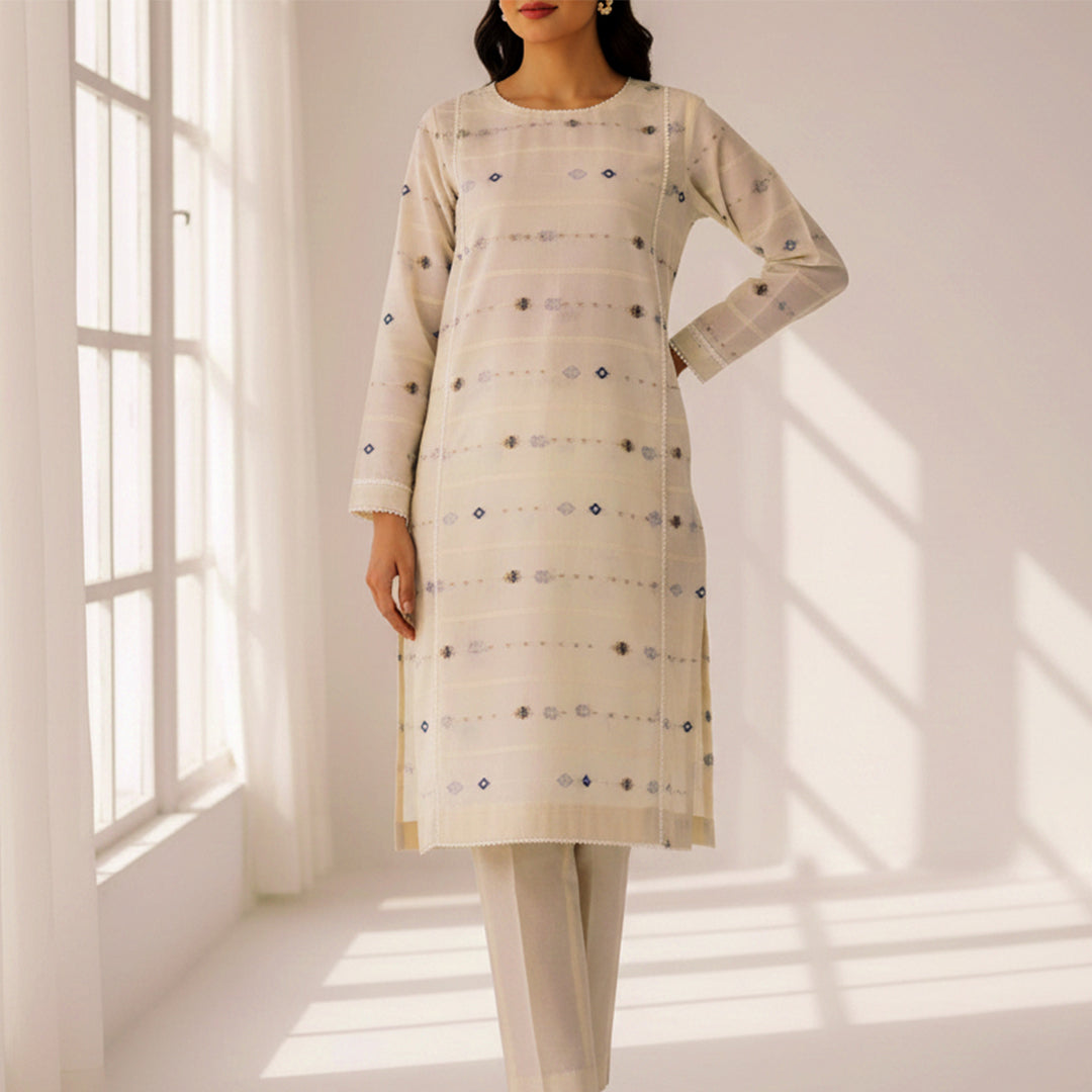 All over Jacquard Greige Fabric - JQ 12367