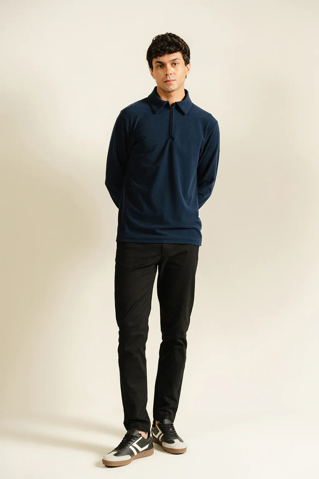 Textured Thermal Polo - Navy