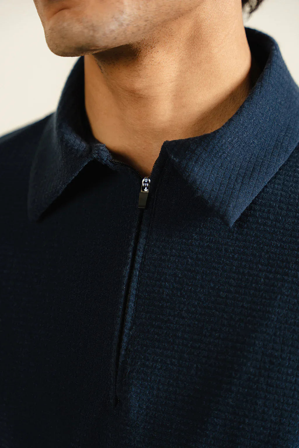 Textured Thermal Polo - Navy