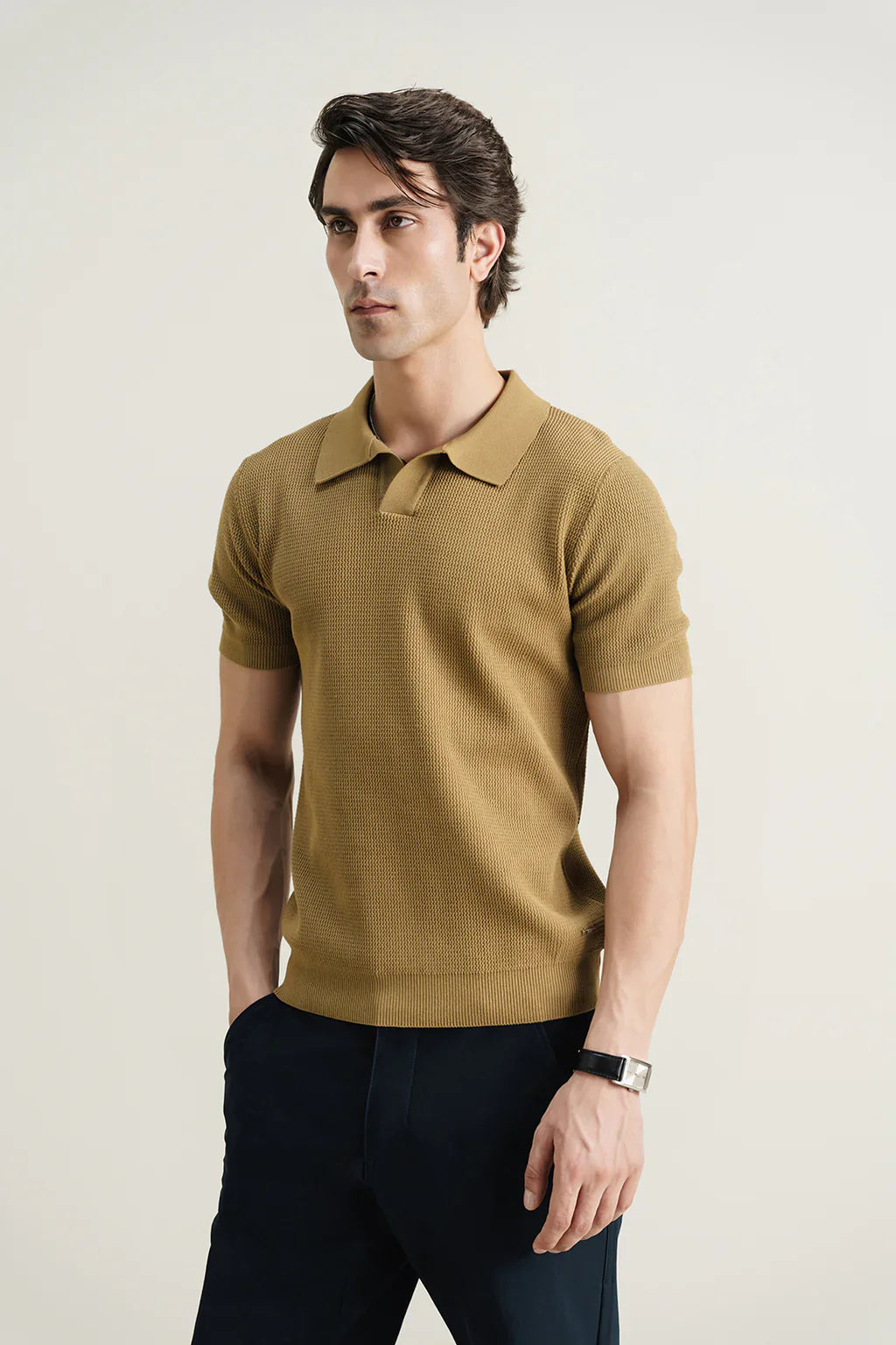 Textured Polo - Dirty Green