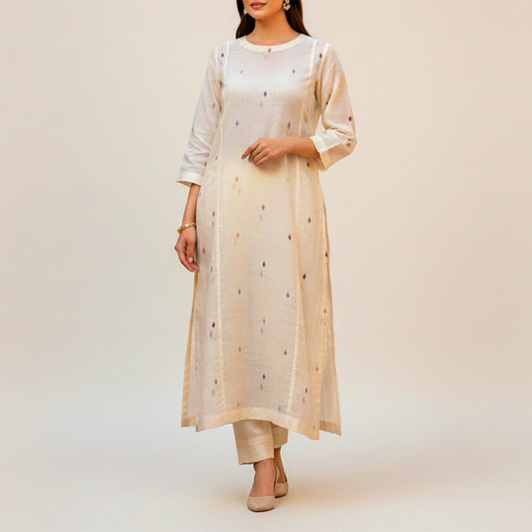 All over Jacquard Greige Fabric - JQ 4867