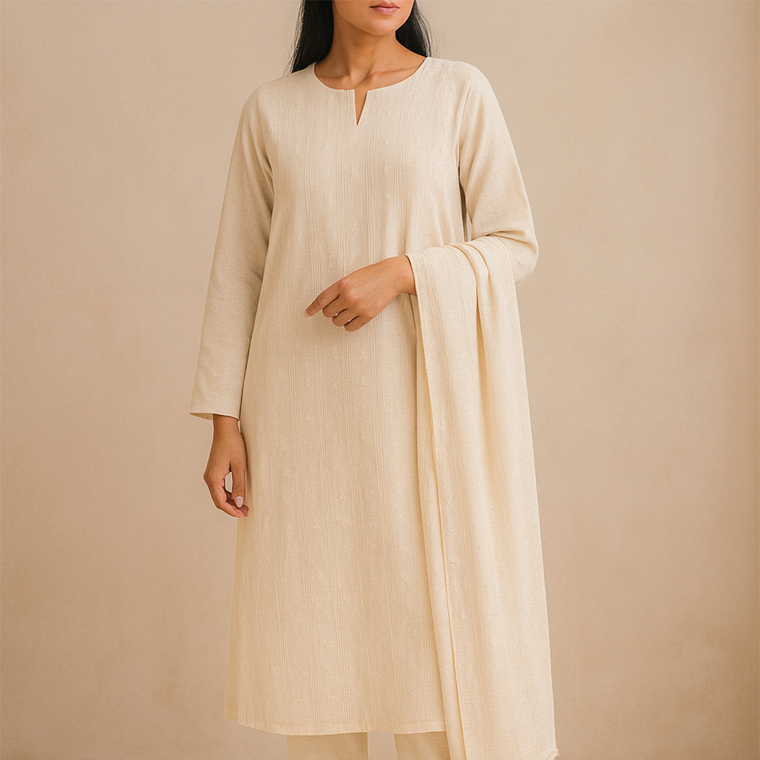 All over Jacquard Greige Fabric - JQ 8099