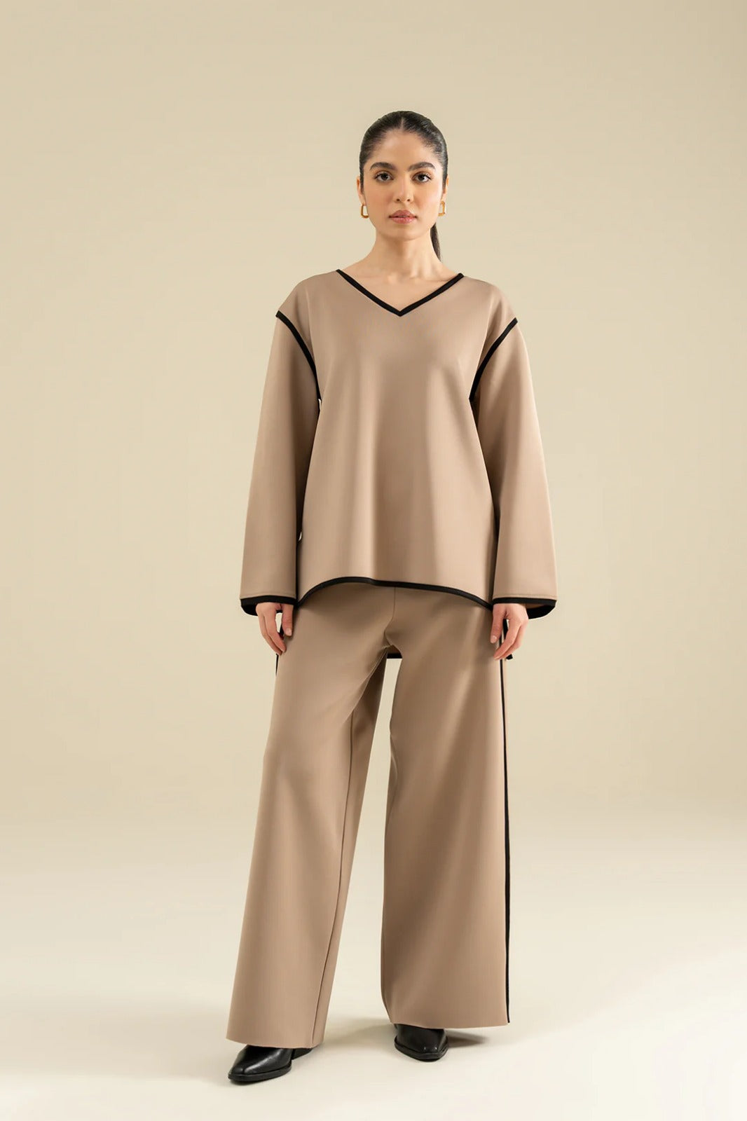 V-neck Loose Fit Top - Sandy Beige