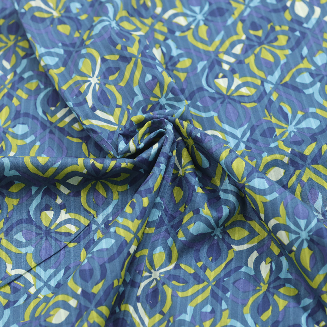 P16-25189-06B – Teal Blue Printed Lawn Shirt Fabric