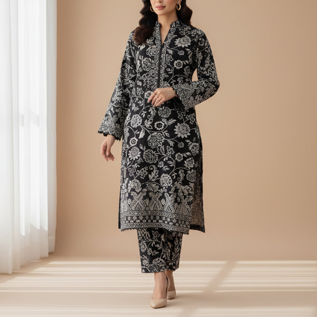 P16-25221-04B – Black Printed Lawn Shirt & Trouser Fabric