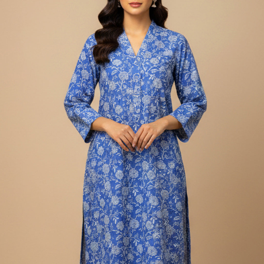 P16-25237-01B – Blue Printed Lawn Shirt Fabric