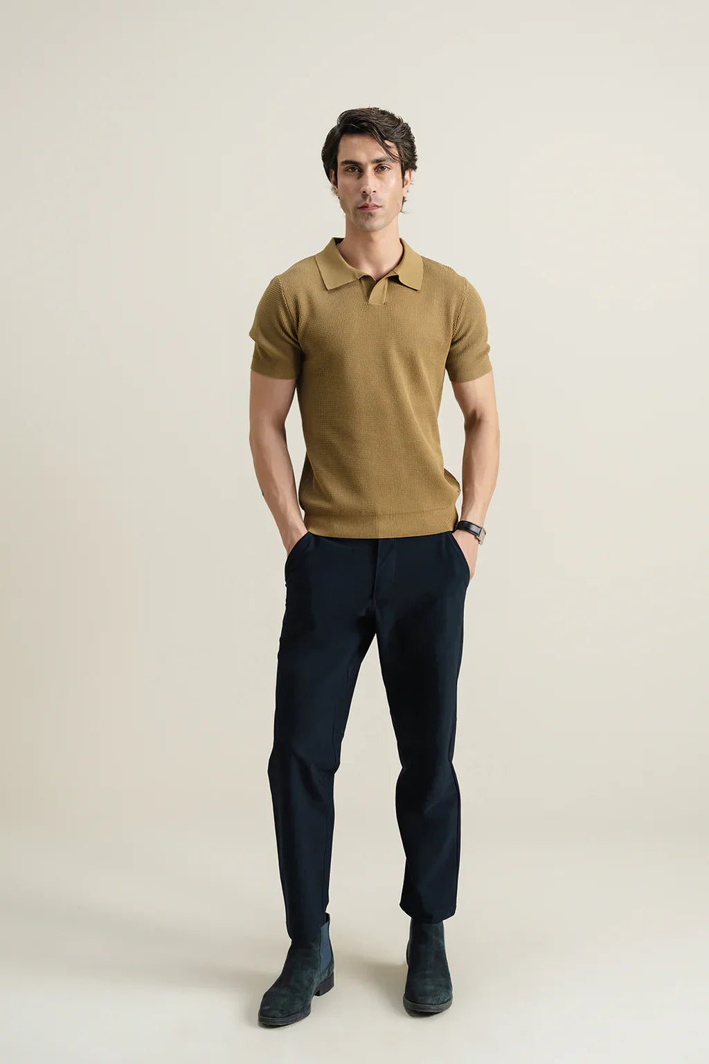 Textured Polo - Dirty Green