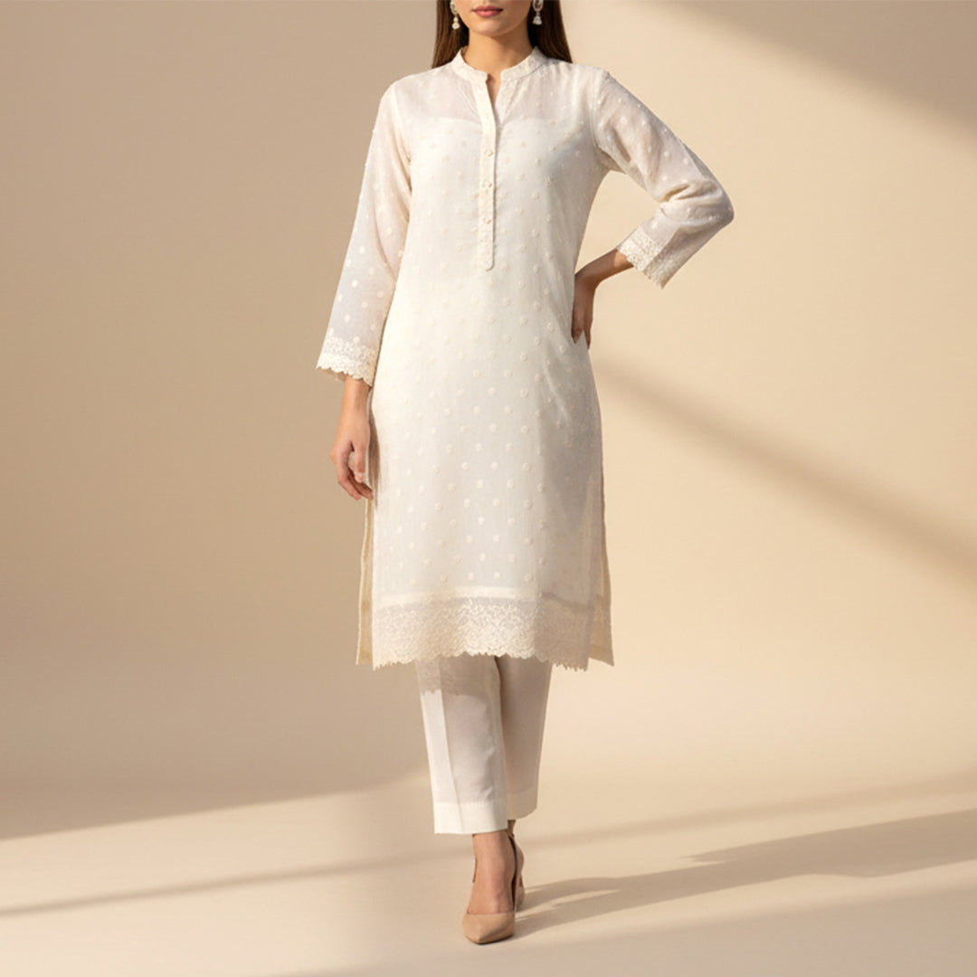 Cotton Self Jacquard Dupatta Greige Fabric - JQ 9174