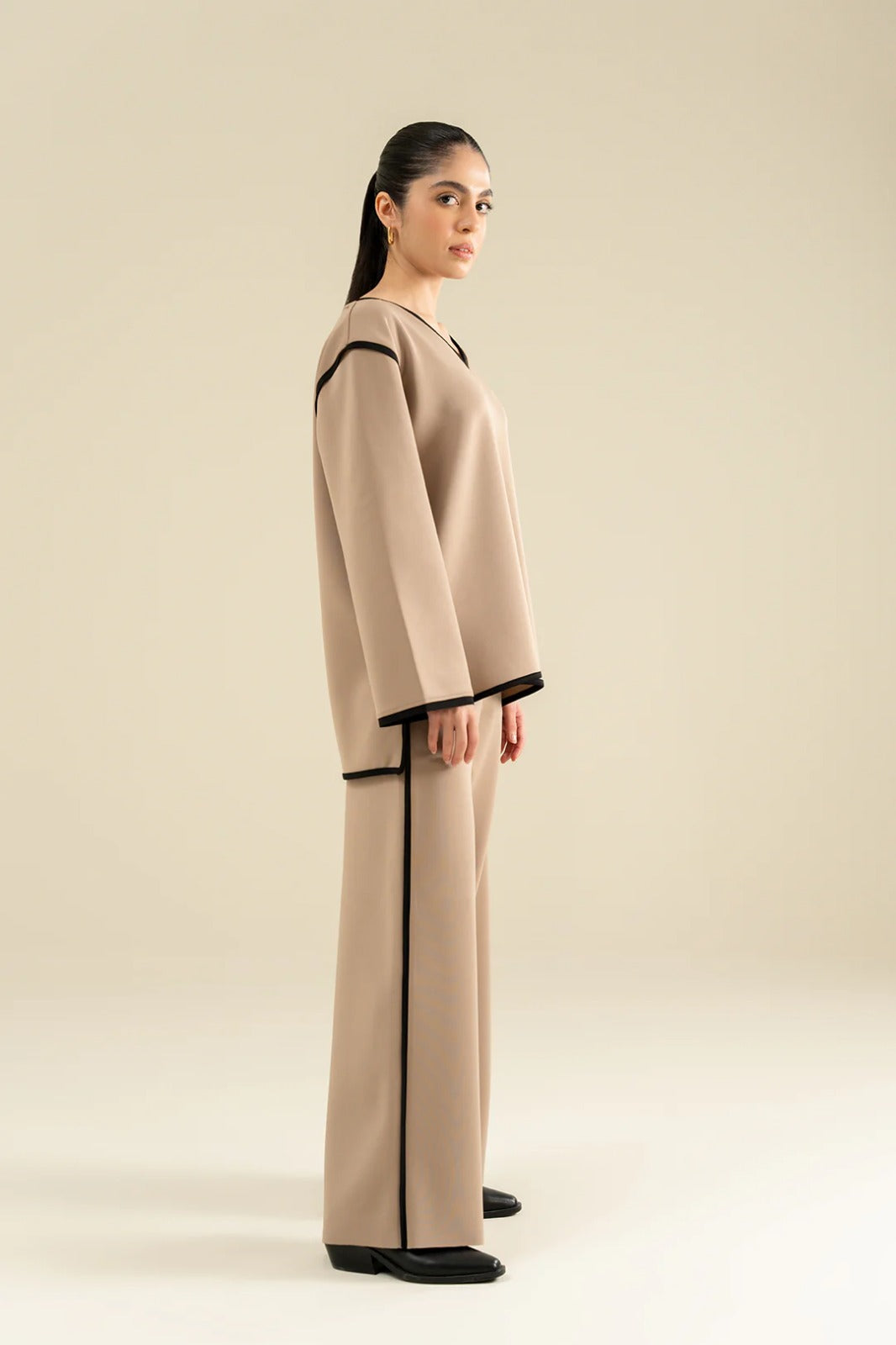 V-neck Loose Fit Top - Sandy Beige