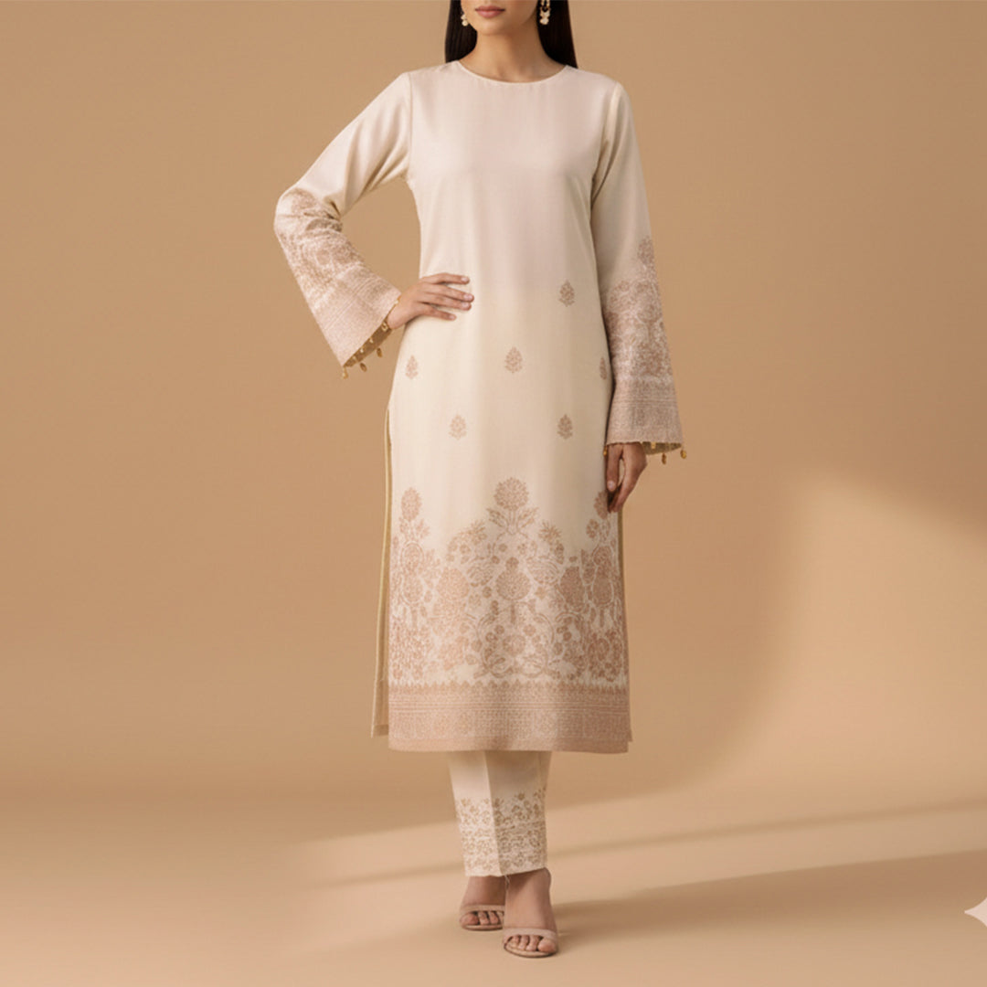 Compose Jacquard Dupatta Greige Fabric - JQ 10797